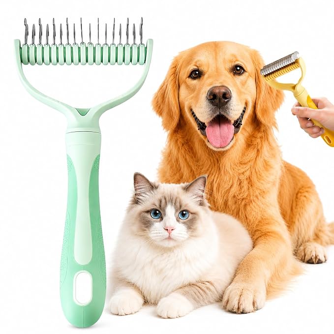 Dematting Comb for Dogs and Cats, 2026 Upgrade Undercoat Rake Pet Brush for Long Hair, Deshedding Dog Brush Removes Tangles Knots and Loose Fur, Grooming Tool for Thick Coats (Gray) (Green,1Pcs)