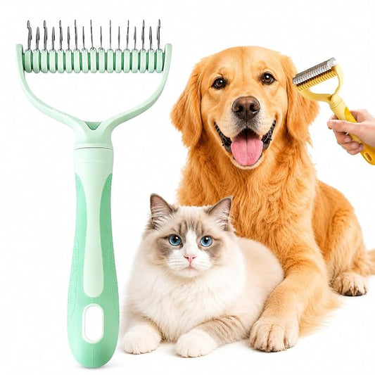 Dematting Comb for Dogs and Cats, 2026 Upgrade Undercoat Rake Pet Brush for Long Hair, Deshedding Dog Brush Removes Tangles Knots and Loose Fur, Grooming Tool for Thick Coats (Gray) (Green,1Pcs)