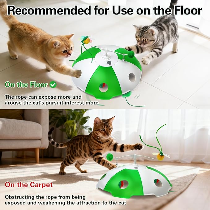 Sofolor Cat Toys Rechargeable, Interactive Cat Toys for Indoor Cats, Touch Activated, Moving Feather, Bird Chirping, 6 Holes Maze Mouse Catching Game