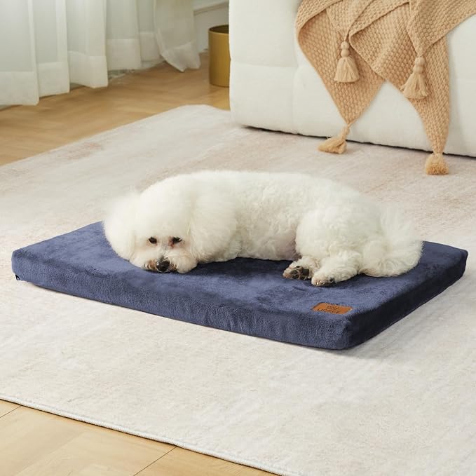 LIORCE Dog Bed for Small Dogs - Puppy Dog Crate Pad with Removable Washable Cover and Waterproof Lining - Memory Foam Dogs Kennel Mat - Reversible Pet Bed (Cool & Warm), 24 x 18, Dark Grey