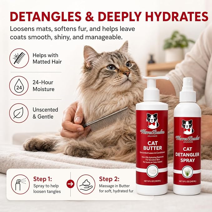 Warren London Cat Detangler & Hydrating Butter Combo, Unscented 8oz