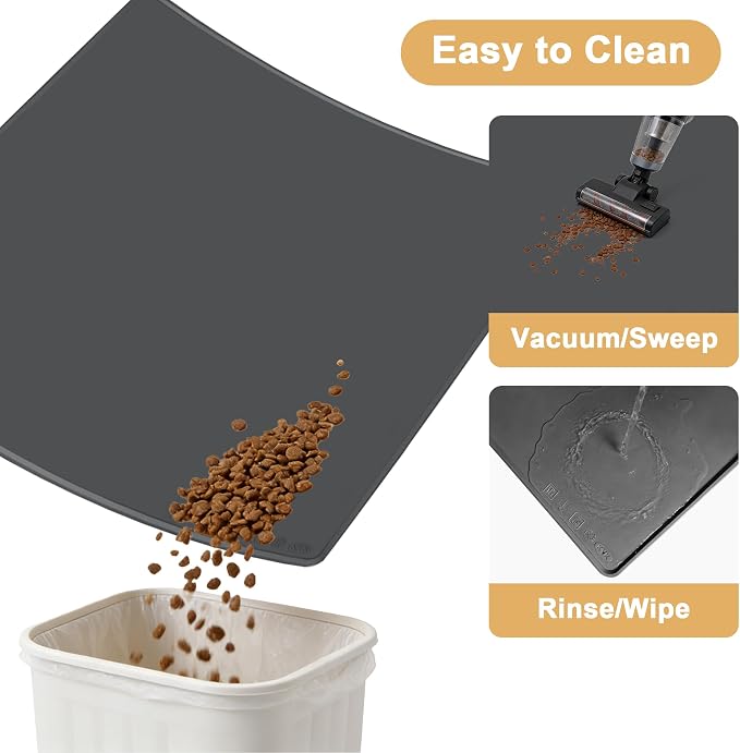 KVK Extra Extra Large Silicone Dog Food Mat 39.4×43.3in and 128oz Silicone Bag Set, Super Size Waterproof Pet Feeding Mat & Container, Non-Slip, Chew-Resistant Floor Protection (Dark Grey&Clear)