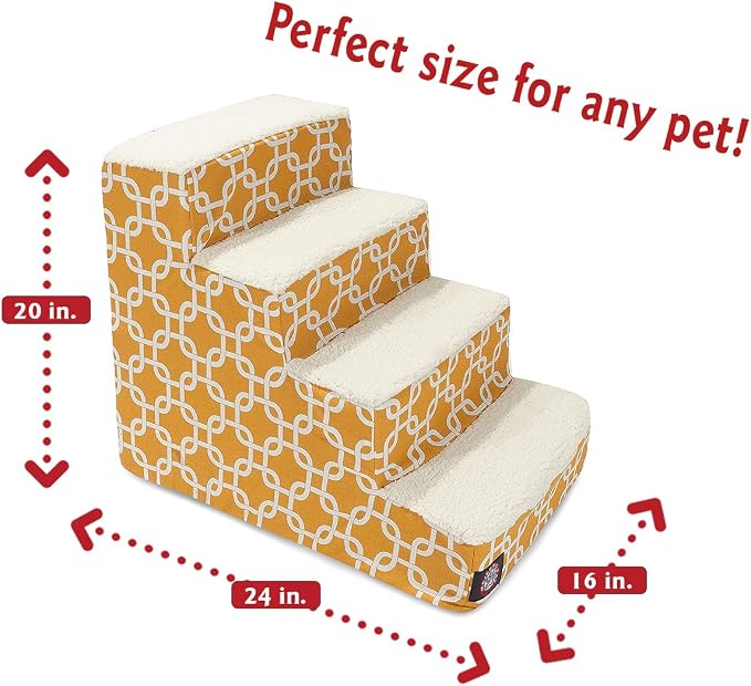 Majestic Pet 4 Step Portable Dog Stairs for Small Dogs to get on Bed Supports 25 lbs or Less – Dog Steps for High Bed with Machine Washable Cover – Pet Stairs for Cats Links Yellow
