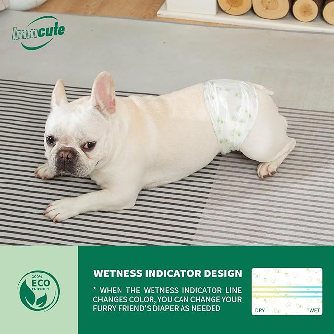 IMMCUTE Dog Diapers Male Large 100 Ct, Disposable Male Dog Wraps with Wetness Indicator, Super Absorbent Puppy Diapers Male, Comfortable Doggie Diapers Suitable for Medium to Large Breeds