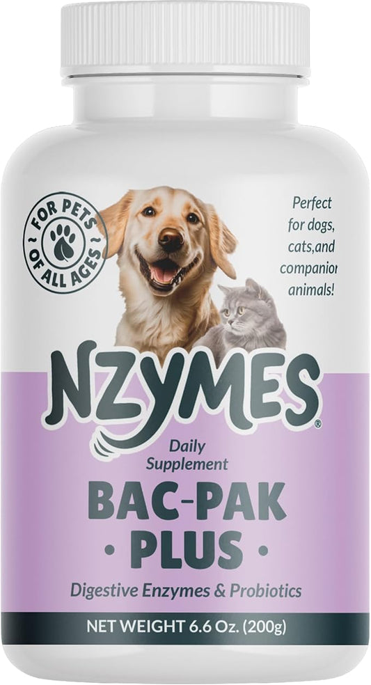 Nzymes Bac-Pak Plus 200 Grams Digestive Enzymes and Probiotics for Digestion, Loose Stools, Diarrhea, Constipation, Improved Nutrient Uptake - Made in The USA
