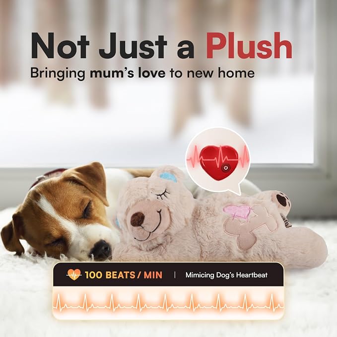 ALL FOR PAWS Heartbeat Puppy for Dogs, Dog Anxiety Relief and Sleep Aid Toy, Comfort Stuffed Animal Dog Toys for Behavioral Training,Plush Heart beat Snuggling Bear with Warm Bag for Small Large Dogs