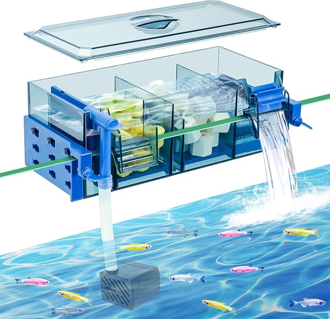 Multi-Stage Hang-On-Back Aquarium Filter for 20-50 Gallon Fish Tanks Waterfall Oxygenation & Ultra-Quiet HOB Filter System with Splash Guard & Dual Mounting
