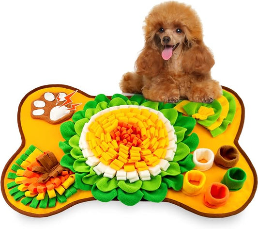 Snuffle Mat for Dogs, Pet Snuffle Mat for Small and Medium Dogs, Interactive Sniff Mat Feeding Mat for Puppies, Slow Feeder Dog Treat Mat for Training and Stress Relief (Bone Shape) (Orange, One Size)