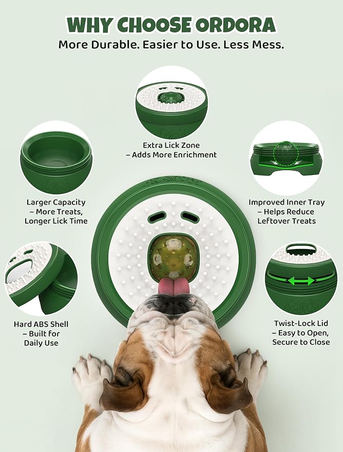 Dog Lick Bowl with Ball: ORDORA 2-in-1 Slow Feeder Dog Licking Bowl for Liquid & Thick Treat (Yogurt, Bone Broth & Supplements) - Anxiety Relief Dog Enrichment Lick Toys for Large Medium Small Dogs