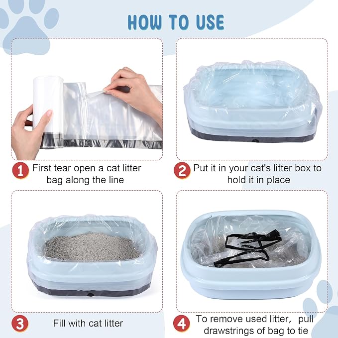 Tinlade 50 Count Jumbo Cat Litter Box Liners Large Drawstring Cat Litter Liners Bags Unscented Tear Resistant for Trash Waste to Keep Your Home Clean(39 x 22 Inch,Clear, Black)