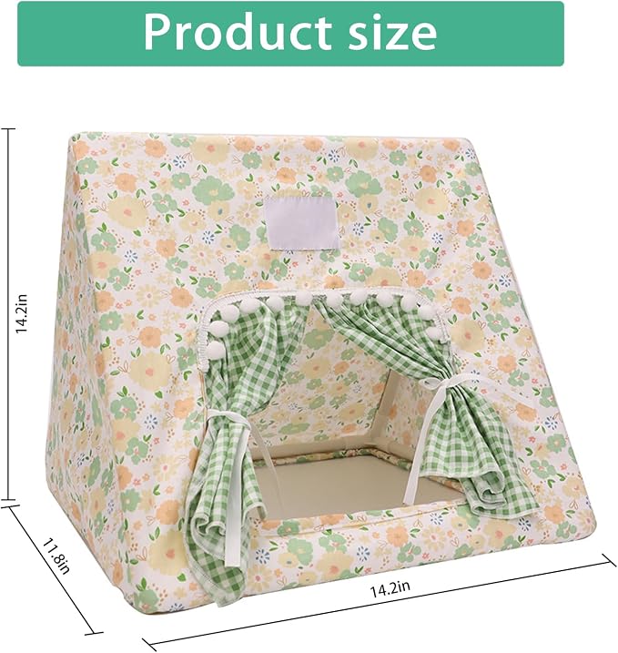 Hamster Hideout Tent with Curtain,Bunny Hideout, Machine Washable Guinea Pig Hide Tent Houses & Habitats, Triangular Hideout Shelter Small Animal Bed,Ferret, Rat, Chinchilla, Squirrel（Flower）
