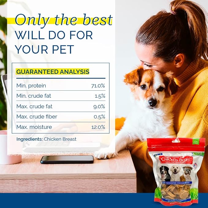PCI Pet Center Inc. Chicken Bites 100% Chicken Breast Raw Dehydrated Chicken Breast, Made in USA, 8 Ounce Pack