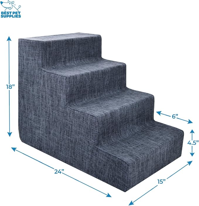 Best Pet Supplies Dog Stairs & Steps - Foam Steps for Small Dogs & Cats, Non-Slip Indoor Balanced Pet Step Support, Dog Ramp, No Assembly, Dark Gray Linen, 4-Step (18-inch Height)