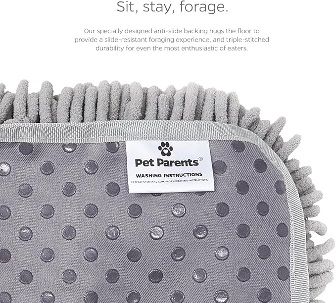 Pet Parents Forager Slow Feeder CAT and Dog Snuffle MAT and Feeding MAT, Forest Grey, Large