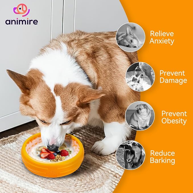 Dog Lick Bowl, Animire Freeze Lick Mat for Dogs, Non-Slip Slow Feeder Licking Bowl Enrichment Treat for Distraction Anxiety Relief, Food Grade Silicone, Dishwasher Safe(Orange,XL)