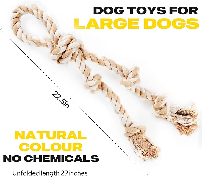 Fida Dog Rope Toys for Aggressive Chewers Set,Large Dog Toy Designed for Tug of War, Tough Dog Rope Toy Indestructible Made of Undyed Natural Cotton, 29" Large Dog Toys with 3 Big Knots and a Handle