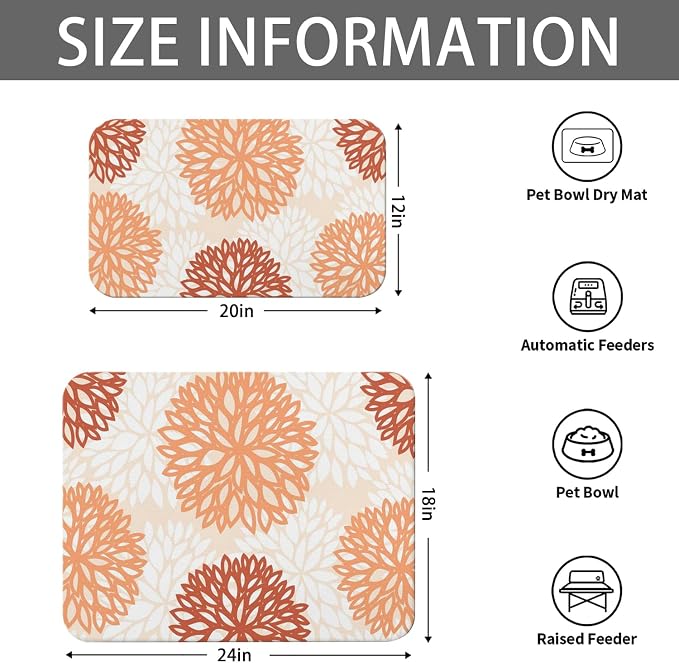 Dog Food Mats 2 Pack for Floors, Absorbent and Quick-Drying Pet Cat Food Mat,Anti-Fouling and Easy-to-Clean Pet Feeding Mat,Dog Bowl Mat for Messy Drinking Water Bowls 12"x 20"+18x24