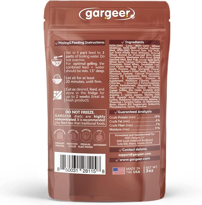 Gargeer Bugs and Insects Food. Complete Gel Diet for Roaches, Crickets, Worms, Dubia, Fly, etc. Made in The USA, Using Premium Nutritional Ingredients. 3oz Powder Turns into 1 Pound of Ready Food.
