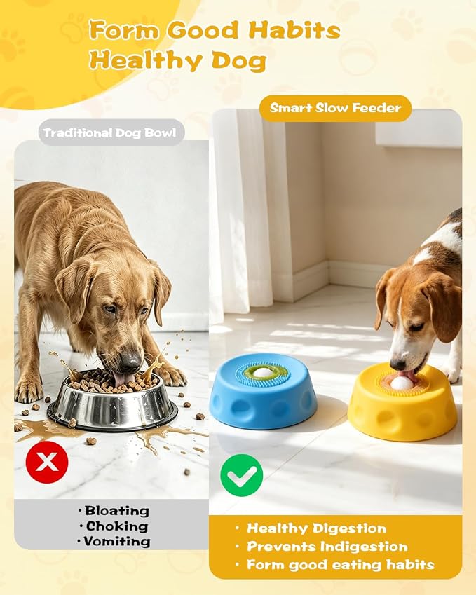 2 Pack Slow Feeder Dog Bowl with Rolling Ball, Interactive Lick Bowl for Dogs & Cats Anti-Slip Silicone Lick Mat for Liquid Treat Wet Food Bone Broth Enrichment Toy for Small Medium Large Dogs