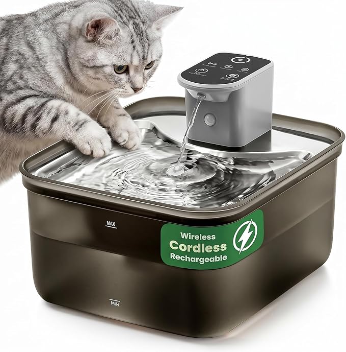 Wireless Cat Water Fountain, 118oz/3.5L Cordless Pet Water Fountain with Motion Sensor, 4000mAh Large Capacity Rechargeable Battery Operated Cat Water Dispenser Ultra Quiet BPA-Free