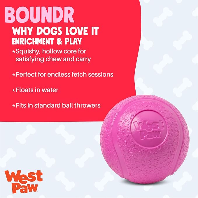 WEST PAW Boundr Ball Dog Fetch Toy – Bouncing Toys for Dogs, Fetch, Catch, Chewing, Play – Floatable, Recyclable Balls – Small Hotpink/Glow 2-Pack