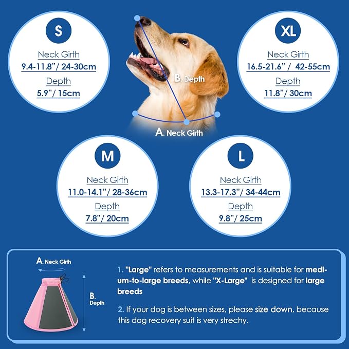 Dog Cone, Soft Dog Cones for Large Dogs After Surgery, Adjustable Cone for Dogs to Stop Licking, Pet E-Collar Alternative for Wound Healing, Pink Large