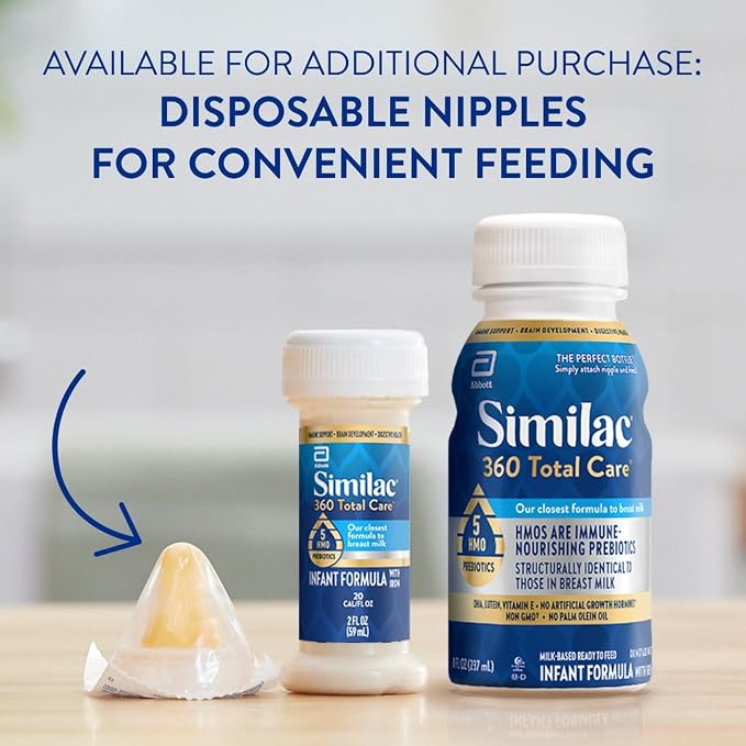 Similac 360 Total Care Infant Formula,Has 5 HMO Prebiotics,Our Closest Prebiotic Blend to Breast Milk,Non-GMO,Baby Formula,Ready to Feed,8-fl-oz Bottle,(Pack of 48)