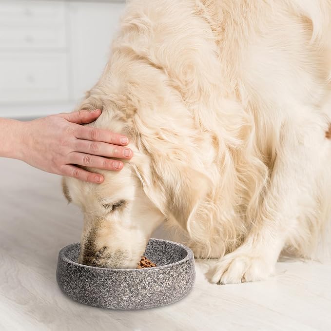 Granite Dog Bowl, Natural Stone Weighted Spill Proof Pet Food Water Container, Non-Slip Easy to Clean, Large Size for Medium and Large Dogs