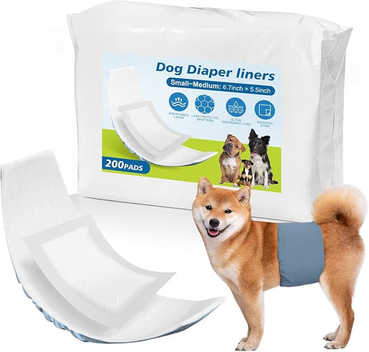 Dog Diaper Liners （Large 200 Count） Absorbent and Super Soft Dog Diaper Booster Pads for Female Dog Diapers or Male Dog Belly Bands