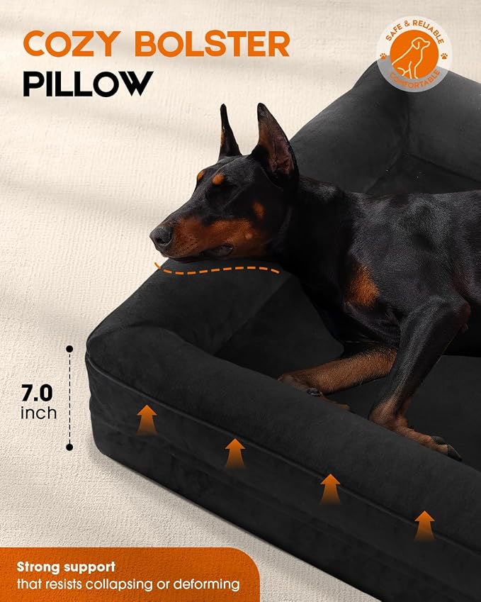 Upvilla Large Orthopedic Dog Bed, Four-Sided Cushioned Egg-Shaped Foam Dog Sofa, Waterproof Removable Cover, Pet Sofa Bed with Non-Slip Base, Large Pet Bed,Black