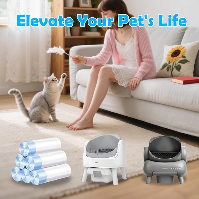 Cat Litter Bags 120 Count,26.37"x15.74" Drawstring Closure Litter Box Liners for Automatic Litter Box,Heavy Duty Cat Poop Bags,Thick Tear-Resistant Waste Bags for Self-Cleaning Box Replacement