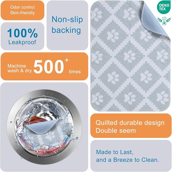BEAUTYZOO Washable Pee Pads for Dogs, 8 Pack Reusable Puppy Pads, Super Absorbent Dog Pee Pads for Pet Training, Housebreaking and Incontinence, Non-Slip Potty Pads for Floor, Crate, Couch, 18" x 24"