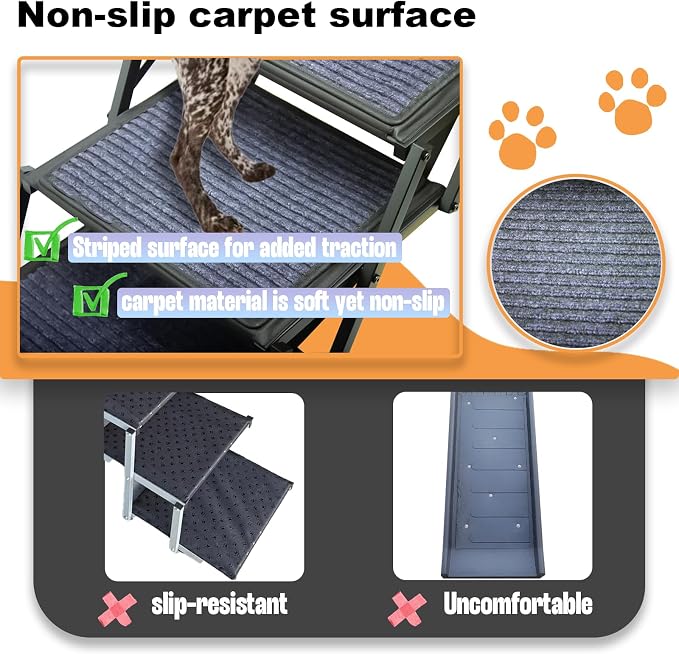 Dog Ramp for Car Truck and SUV Dog Stairs for Large Dogs Folding Pet Stairs with Non-Slip Rug Surface Supports Up to 250 lbs (6 Steps)