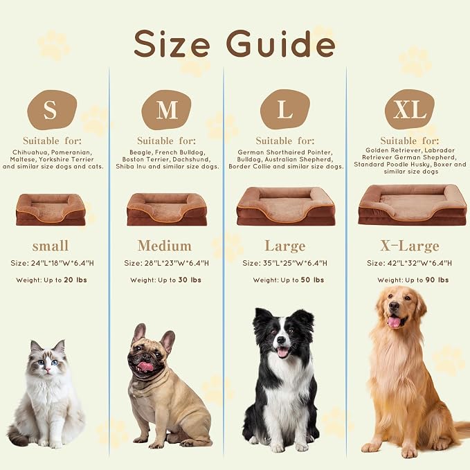 Simple Deluxe X-Large Orthopedic Dog Bed, 42 inch Memory Egg-Crate Foam Dog Bed with Waterproof Washable Removable Cover, Pet Couch Bed with Non-Slip Bottom, Brown