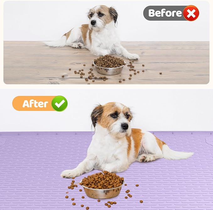 Dog Food Mat, Extra Large 50" x 35" Silicone Pet Feeding Mat with Raised Edge Pet Placemat for Small, Medium, and Large Pets Non-Slip, Easy to Clean (Purple)