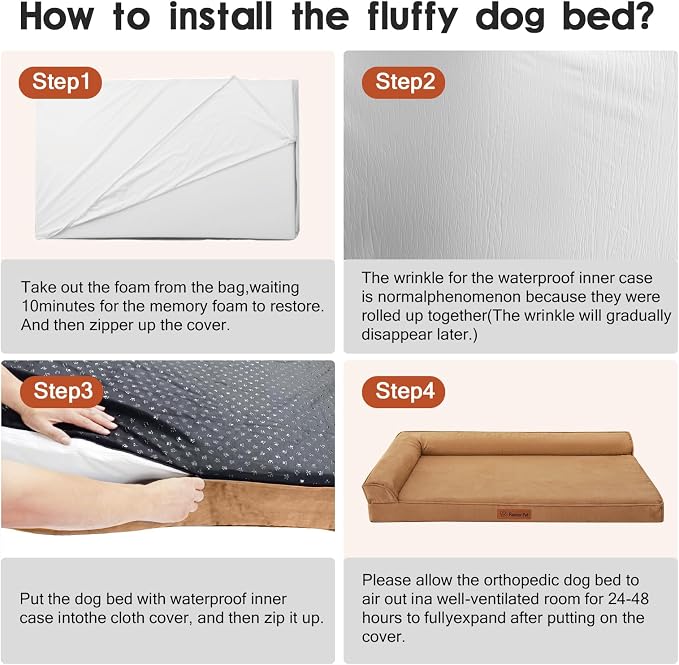 Rainmr Orthopedic Dog Bed Medium Size Dog, Memory Foam Dogs Bed for Medium Dogs, Washable and Removable Microsuede Cover, Waterproof Liner, Non-Skid Bottom, 35x23x6 Inches, Khaki