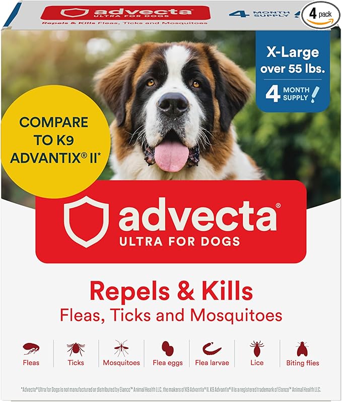 Advecta Ultra Flea and Tick Prevention for Dogs - Extra Large Dog Flea and Tick Treatment & Control - Mosquito Repellent - Fast Acting Waterproof Topical Drops, 4 Month Supply