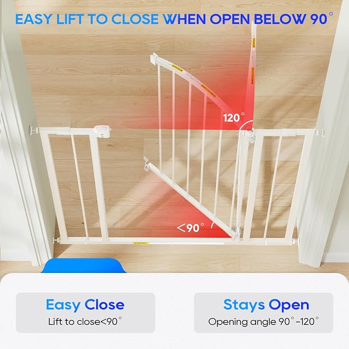FDW 36” Tall Adjustable Arched Pet Gate, Extra Wide Walk-Through Metal Safety Gate for Stairs & Doorways, Fits 28.5”-39.7” Openings, White