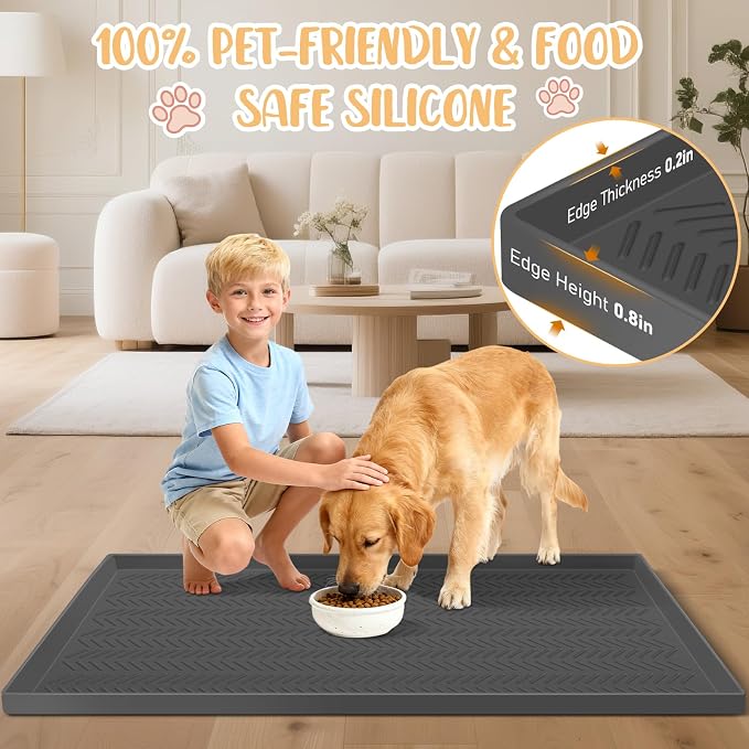 Kalolary Silicone Dog Food Mat, 55” x 16”Waterproof Pet Feeding Mat with High Raised Edge Avoid Spill Out,Dog Water Bowl Placemats for Indoor Easy to Clean
