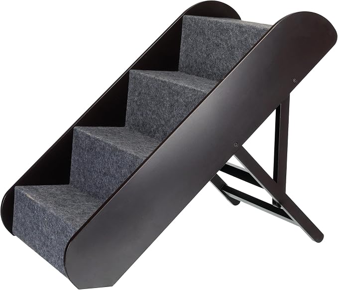 Trixie Dog Stairs with Nonslip Carpet - 4 Step Pet Stairs for Beds and Couches - Easily Adjustable - in Espresso Brown