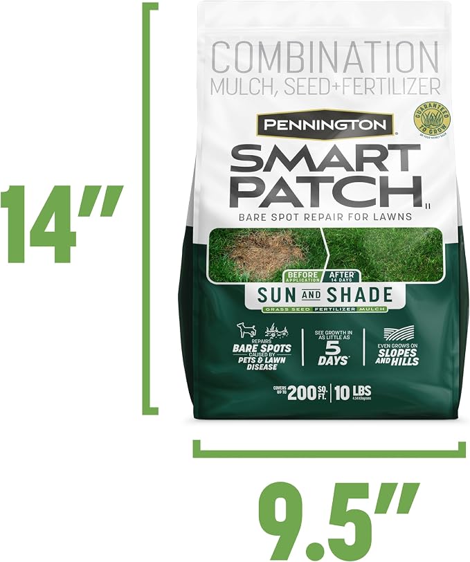 Pennington Smart Patch Grass Seeds for Lawn, Sun and Shade Lawn Grass Repair Mix, 10 LB