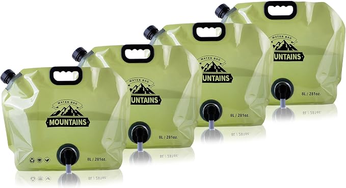 Water Jug Camping 2.1 Gallon Collapsible with Spigot, BPA Free Portable Water Pouch Foldable Water Bags for Outdoor Hiking, Travel and Emergency & Water Storage Containers (Green-4Pcs)