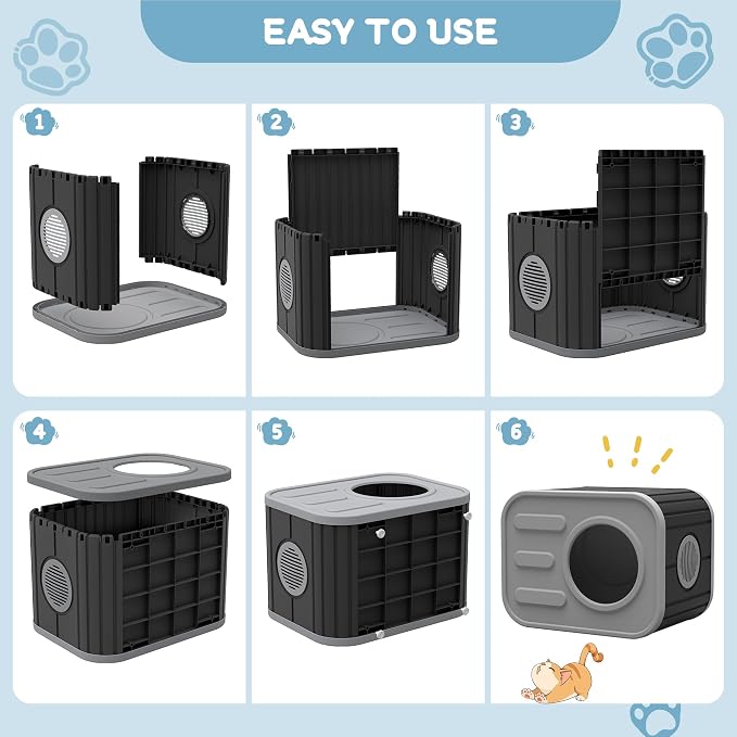 NUNU LAB Cat Litter Box Enclosure,Plastic Cat House Outdoor, Cats House for Indoor, Weatherproof Cat House, Camera Shaped Design, with Escape Door, for Small to Medium Cats (Grey)