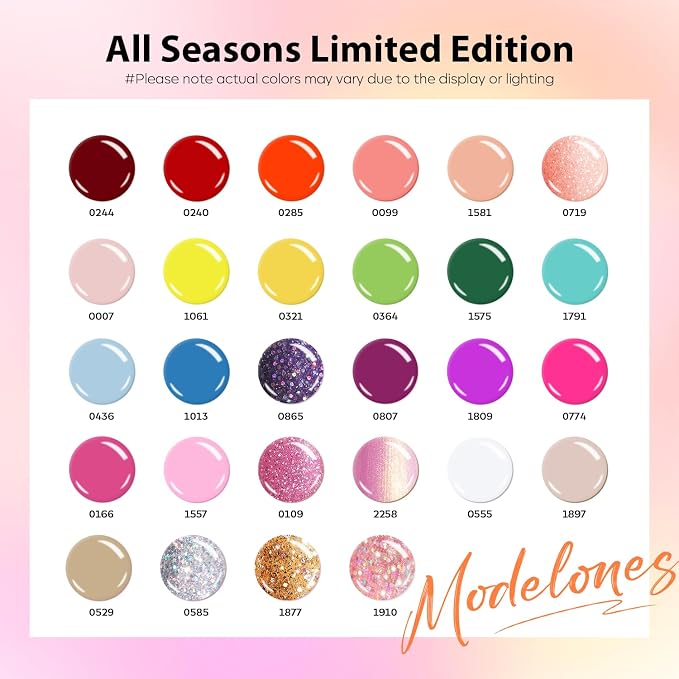 Modelones 32 PCS Gel Nail Polish Set, 28 Colors 2026 Summer LGBT Bright Neon Yellow Pink Blue White Gel Polish with No Wipe Base Coat, Glitter & Glossy & Matte Top Coat LED Nail Art Kit Salon DIY Gift