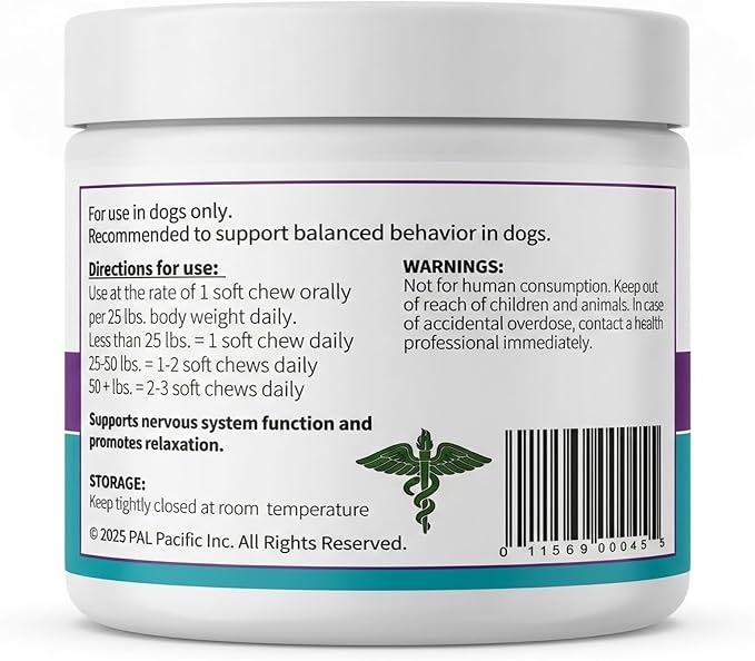 Calming Chews for Dogs - Dog Anxiety Relief and Calming Sleep Support with Theanine, Lemon Balm, Taurine & Inositol - Fireworks, Thunderstorms & Separation Anxiety - Made in USA - 60 Count