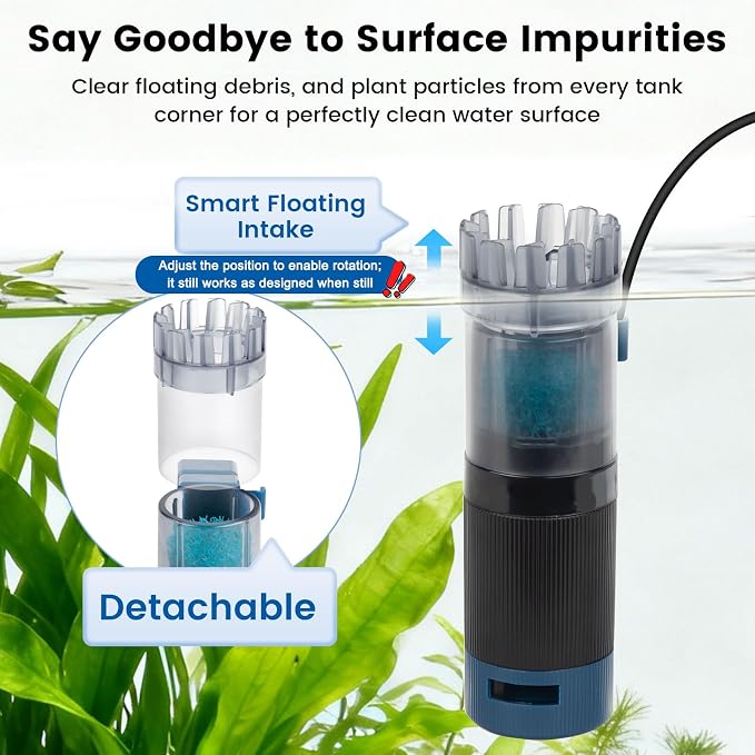 Aquarium Surface Skimmer, 96 GPH Flow Rate – Ideal for Freshwater & Saltwater Compatible, 5W – Efficient Waste Removal
