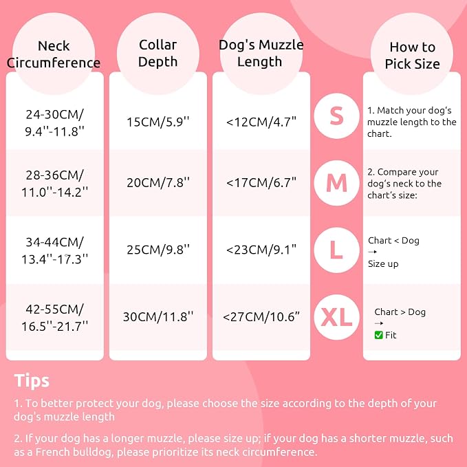 Dog Cone Collar - Soft Elizabethan Collar for Dogs After Surgery, Comfy Cone for Dogs to Stop Licking, Adjustable Dog Cone Alternative for Wound Healing (Pink S)
