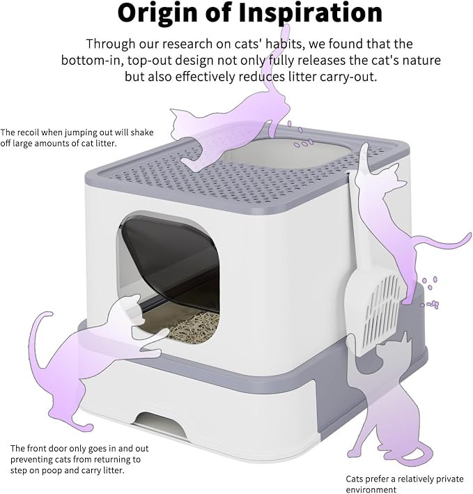 RIZZARI Stainless Steel Cat Box: Large Gray Enclosed Design Litter Pan - High-Edged & Teflon Coating - for Superior Odor Control & Easy-Clean Drawer - Ideal for Multi-Cat Homes Garage