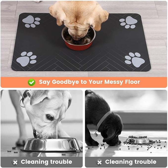 Pet Feeding Mat-Absorbent Pet Placemat for Food and Water Bowl, with Waterproof Rubber Backing, Quick Dry Water Dispenser Mat for Dog and Cat (20"x12", Red)