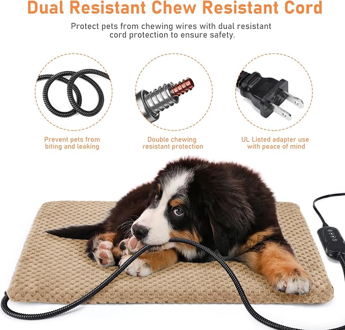 INVENHO Heated Cat Bed, Waterproof Adjustable Temperature Dog Cat Heating Pad with Timer, Indoor Pet Heating Pad for Cats Dogs Electric Pads for Dogs Cats, Pet Heated Pad
